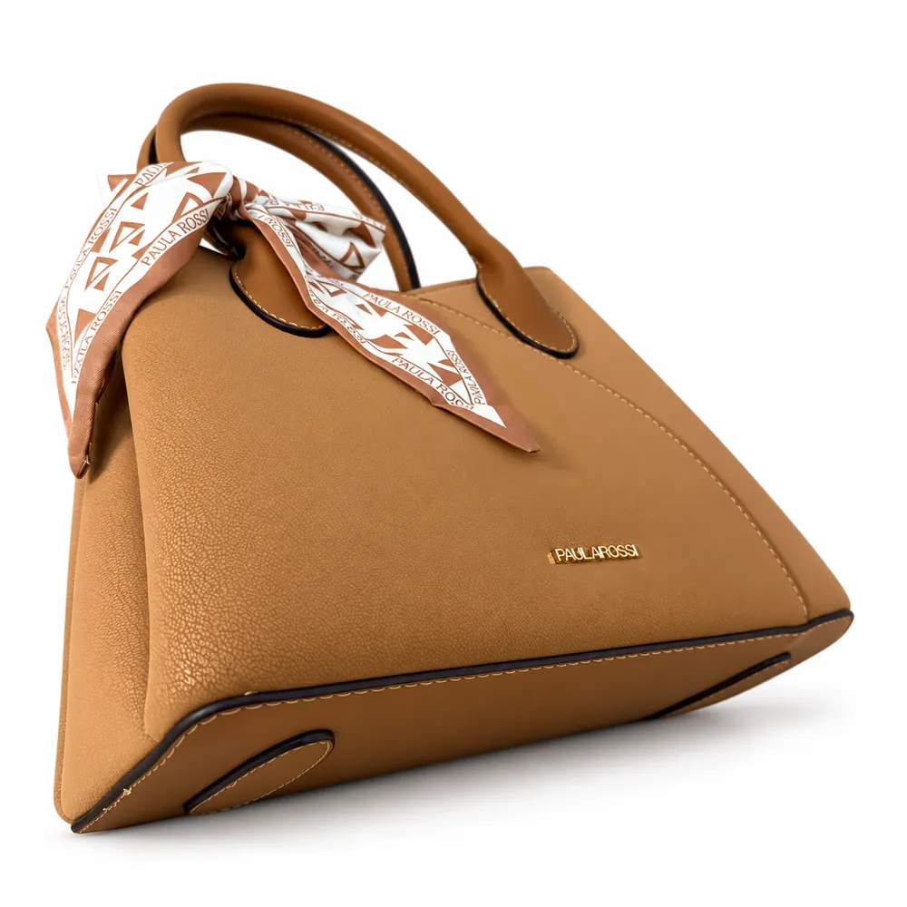 Sac Foulard Paula Rossi, coloris Camel, vue de biais